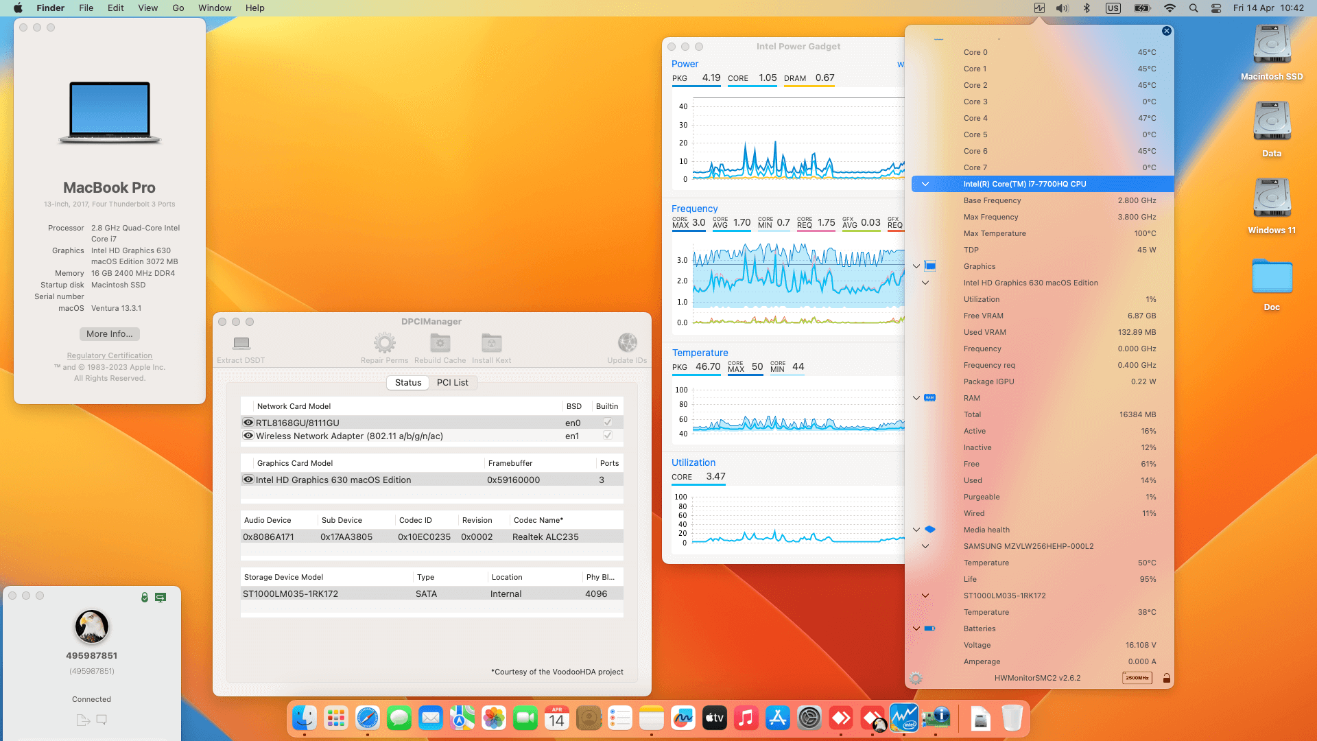 Success Hackintosh macOS Ventura 13.3.1 Build 22E261 in Lenovo Legion Y720-15IKB